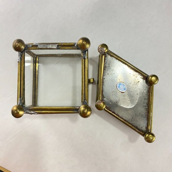 Vintage Leaded Glass Brass Trinket Boxes Lot of 2 - Picture 9 of 12